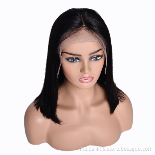 cheap price 100% virgin Brazilian human hair bob wig with bangs lace front bob wigs human hair